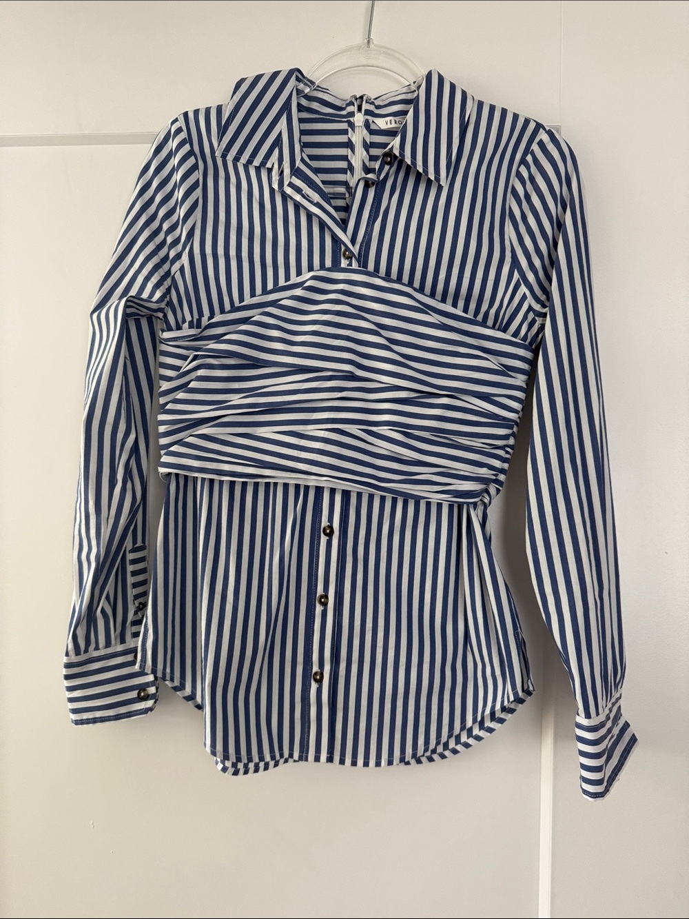 Veronica Beard Navy and White Striped Button-Down Top